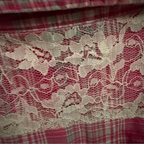 Baby Phat Y2K Pink Plaid Lace Button Front Top Size M - Picture 12 of 12